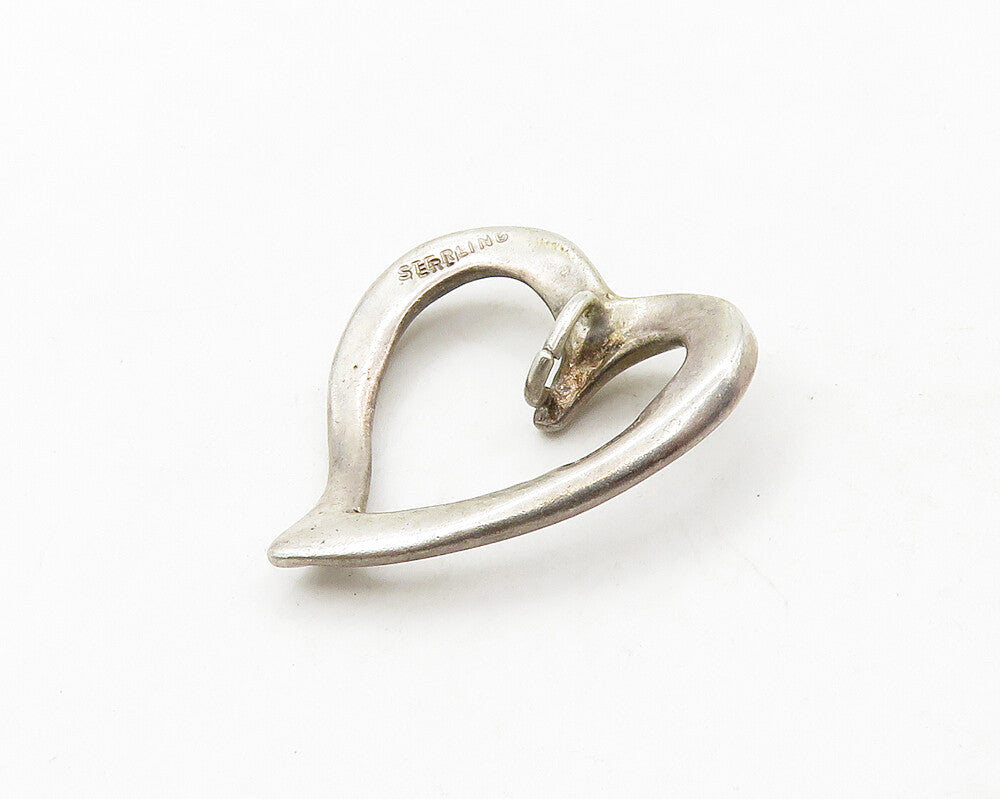 925 Sterling Silver  Vintage Shiny Open Love Heart Smooth Pendant  PT15492