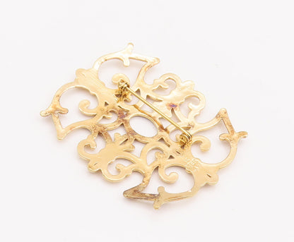 925 Sterling Silver Vintage Brooch Pin Gold Plated Symmetric Design  BP11105