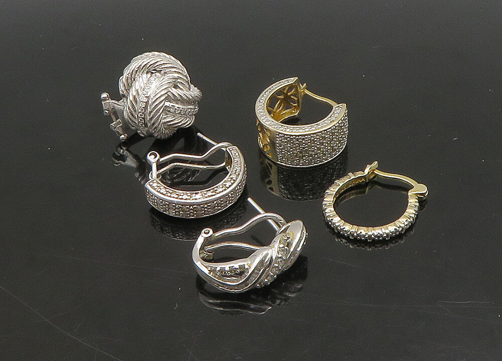 925 Sterling Silver  Vintage Genuine Diamonds Lot Single Earrings  EG11241