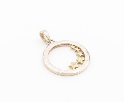925 Sterling Silver Vintage Pendant Two Tone Engraved Quote Star Circle  PT26578