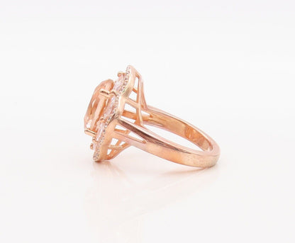 925 Sterling Silver Vintage Ring Rose Gold Plated Morganite & CZ  Sz 7.5 RG30076