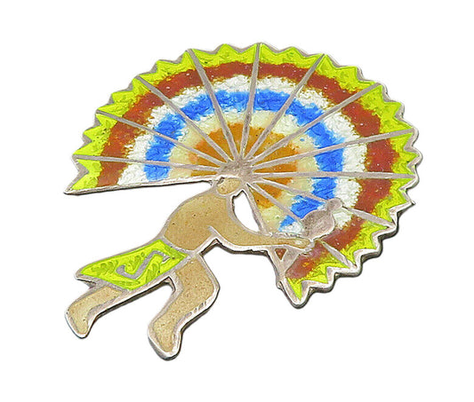 MEXICO 925 Silver  Vintage Enamel Dancing Aztec Warrior Brooch Pin  BP9409