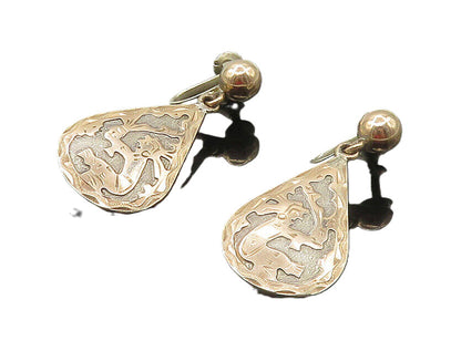 GUATEMALA 925 Silver & 18K GOLD  Vintage Two Tone Non Pierce Earrings  EG8889