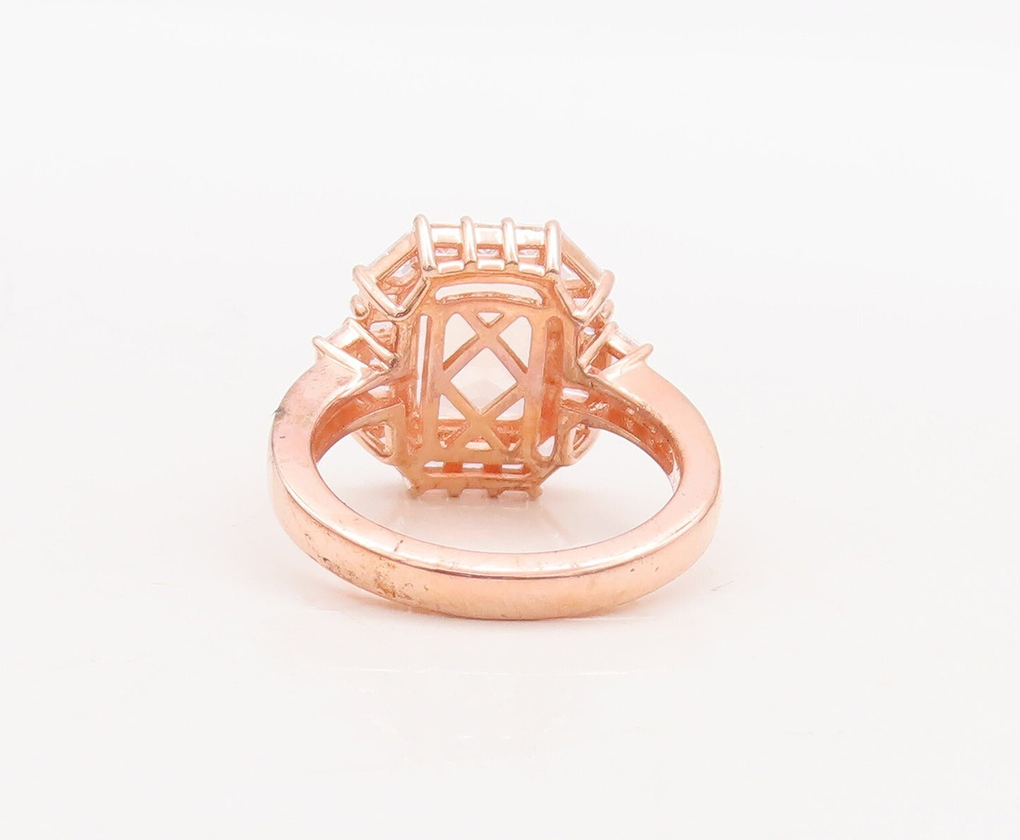 925 Sterling Silver Vintage Ring Rose Gold Plated Morganite & CZ  Sz 7  RG29829