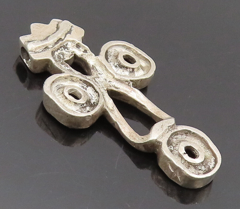 925 Sterling Silver Vintage Pendant Solid Cut Brutalist Religious Cross  PT22487