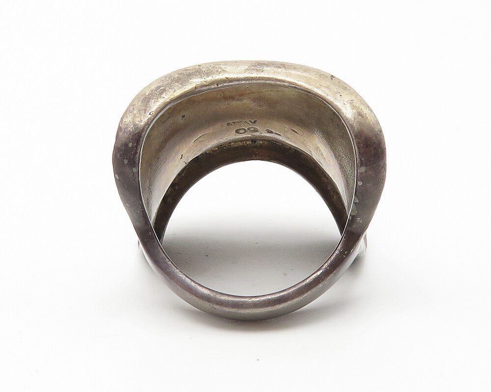 925 Sterling Silver  Vintage Dark Tone Etched Concave Band Ring Sz 8  RG10597