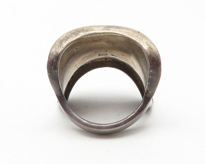 925 Sterling Silver  Vintage Dark Tone Etched Concave Band Ring Sz 8  RG10597