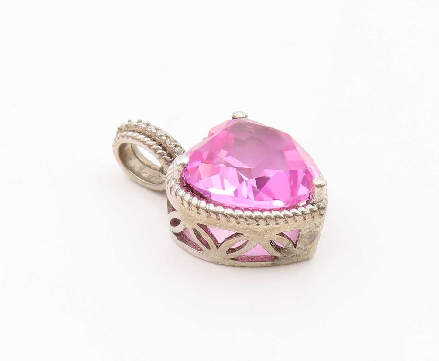 925 Silver  Vintage Ribbed Edge Tourmaline & Topaz Love Heart Pendant  PT20936