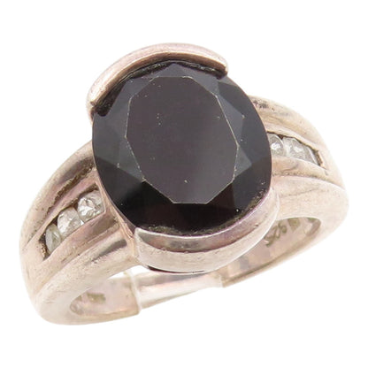 925 Sterling Silver Vintage Ring Onyx & Topaz Statement Band  Sz 7  RG35833