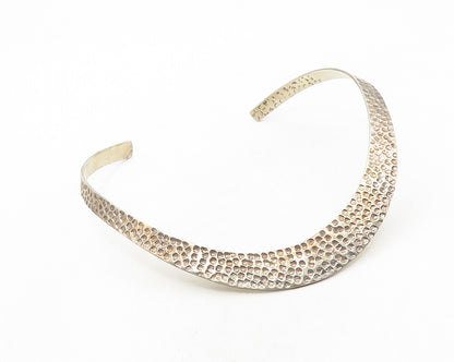 MEXICO 925 Silver  Vintage Shiny Hammered Detail Collar Necklace  NE1971