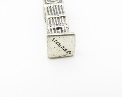 925 Sterling Silver  Vintage Petite Clock Tower Building Drop Pendant  PT8444