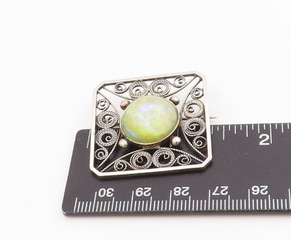 925 Sterling Silver Vintage Brooch Round Cabochon Gemstone Filigree Pin  BP11997