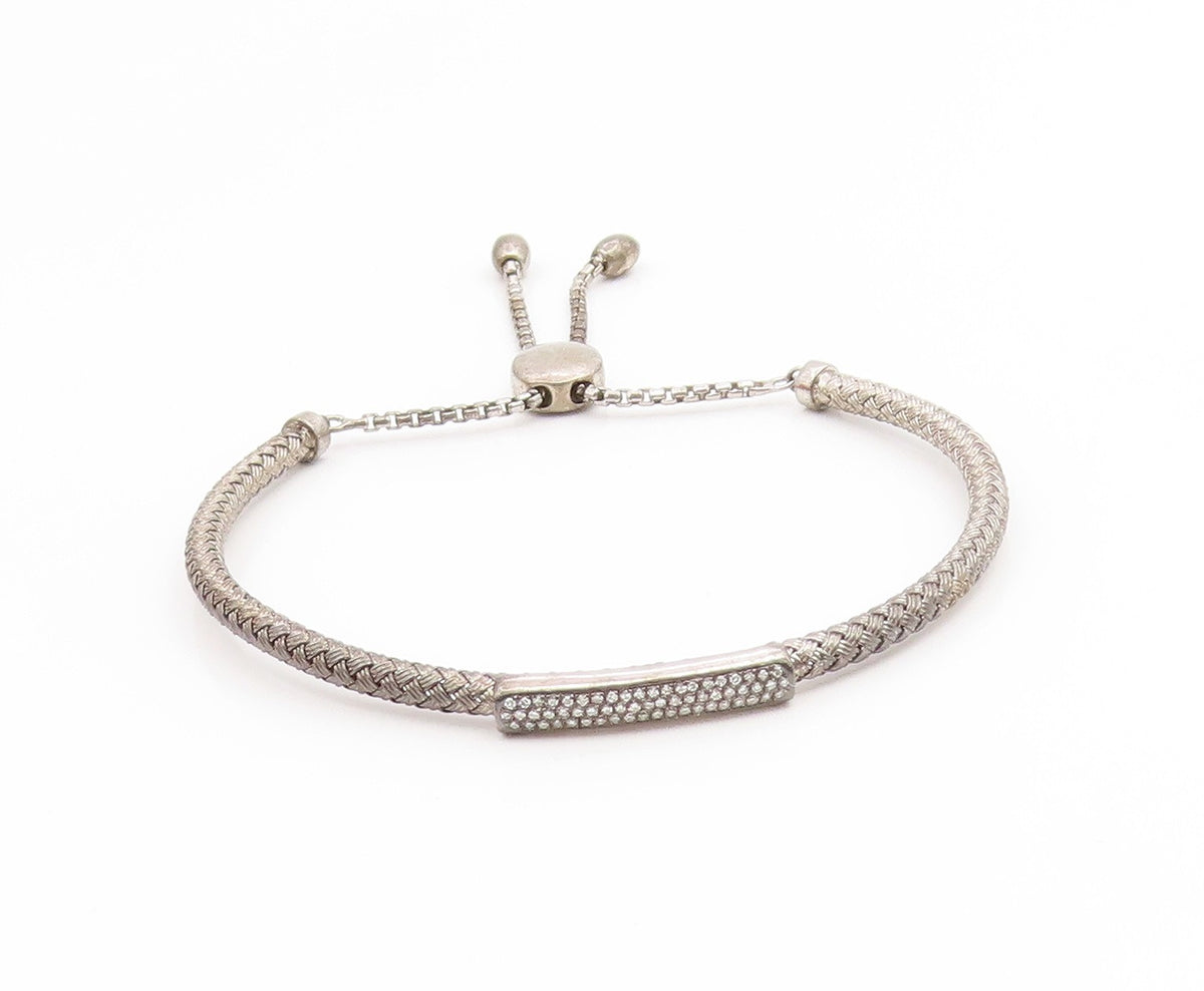 925 Sterling Silver Vintage Bracelet EFFY Real Diamonds Woven Bar Bangle BT11891