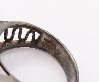 925 Sterling Silver Vintage Ring Diamonds & Gemstone Cutout Band  Sz 7  RG30792