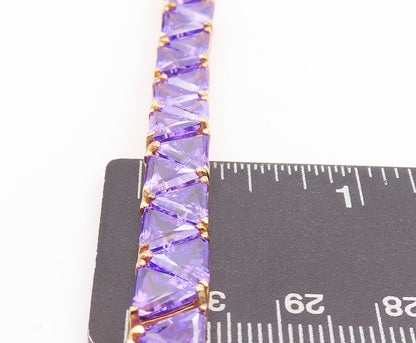 925 Sterling Silver Vintage Bracelet Gold Plated Triangle Cut Purple CZ  BT10628