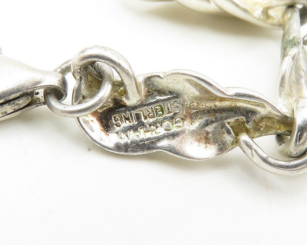 GORHAM 925 Silver  Vintage 2 Tone Heart Footprint Quote Chain Bracelet  BT6941