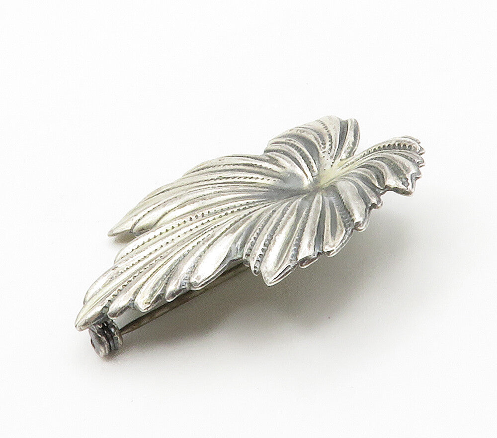 JEWEL ART 925 Sterling Silver  Vintage Shiny Floral Leaf Brooch Pin  BP5901