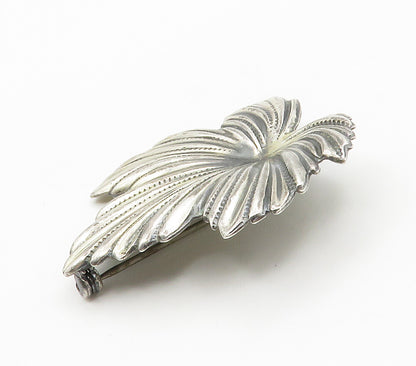 JEWEL ART 925 Sterling Silver  Vintage Shiny Floral Leaf Brooch Pin  BP5901