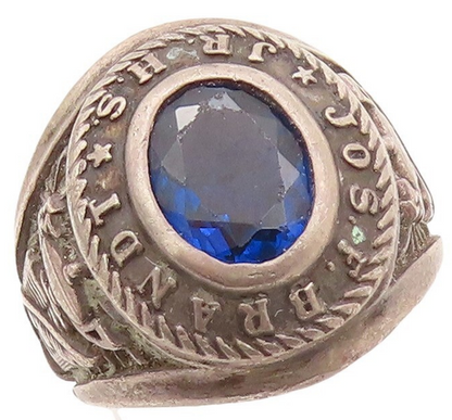925 Sterling Silver Vintage Carved 1976 High School Sapphire  Sz 7.5  RG31029