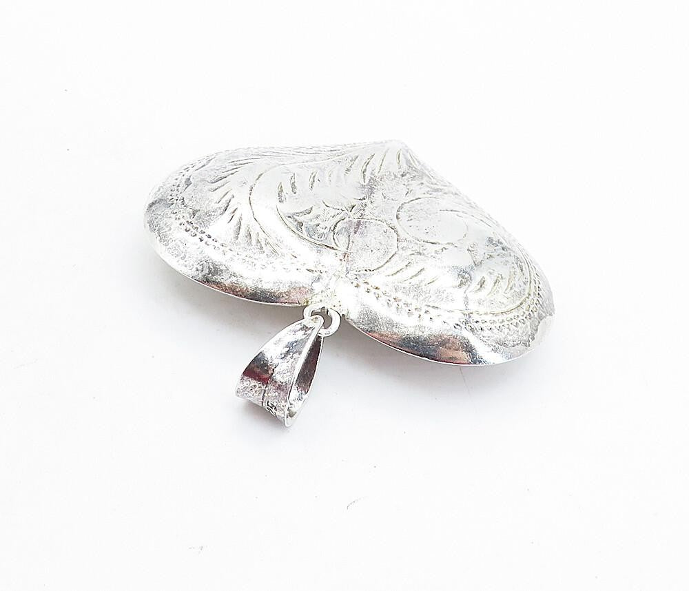 925 Sterling Silver  Vintage Shiny Floral Vine Love Heart Pendant  PT5154