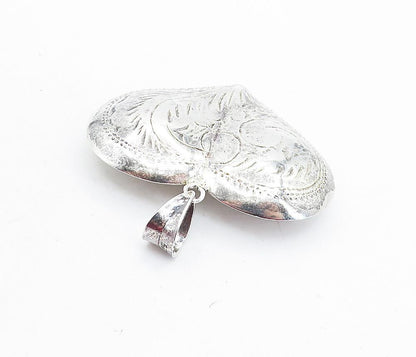 925 Sterling Silver  Vintage Shiny Floral Vine Love Heart Pendant  PT5154