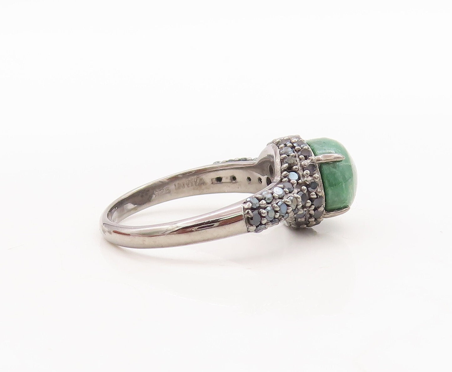 925 Sterling Silver Vintage Ring Cabochon Green Gemstone Spinel  Sz 7  RG29446