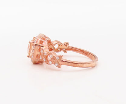 925 Sterling Silver Vintage Ring Rose Gold Plated Morganite & CZ  Sz 7.5 RG30591