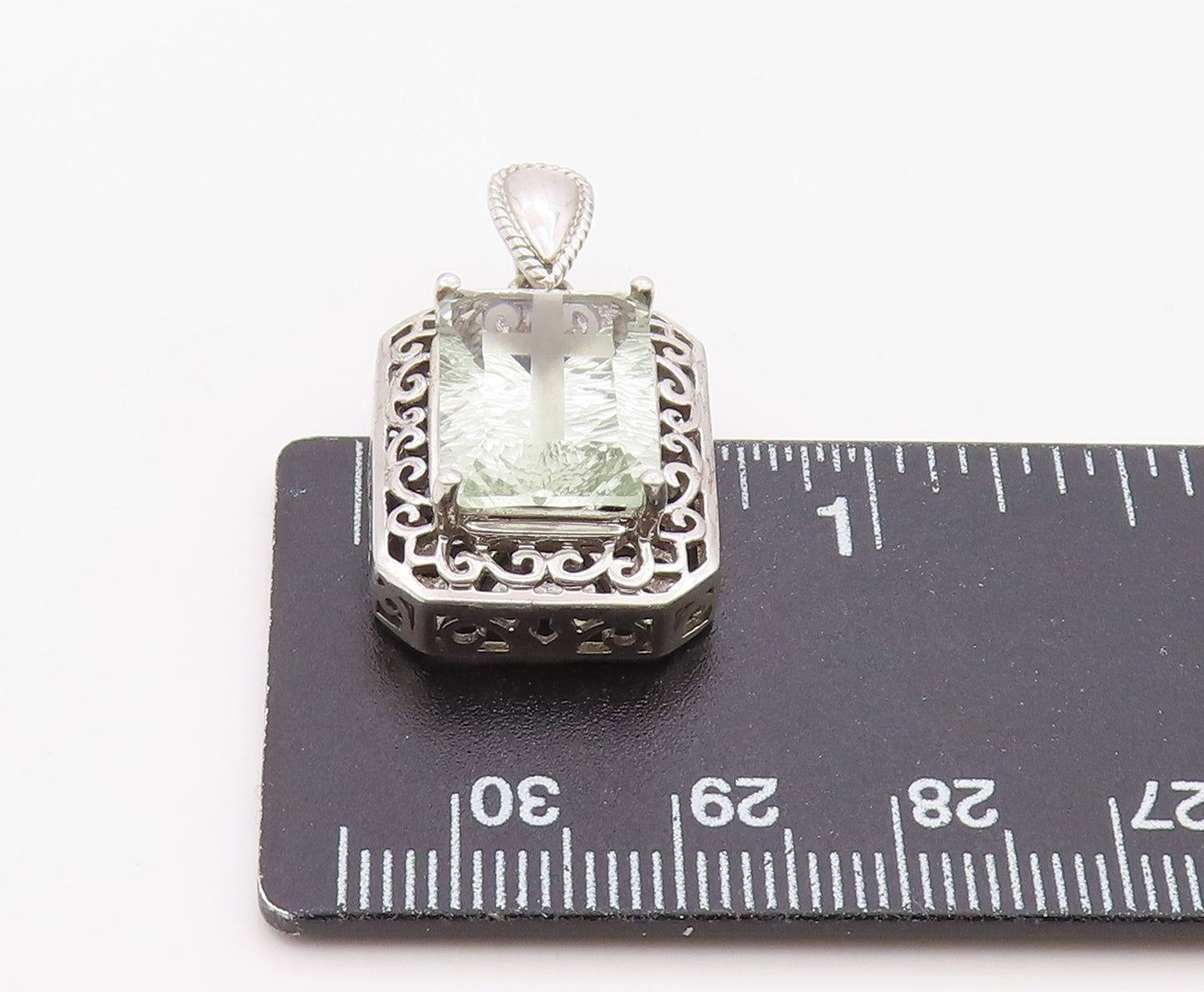 925 Sterling Silver Vintage Pendant Green Amethyst Carved Holy Cross  PT26337