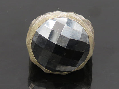 925 Sterling Silver  Vintage Round Hematite Hammered Dome Ring Sz 9  RG24519