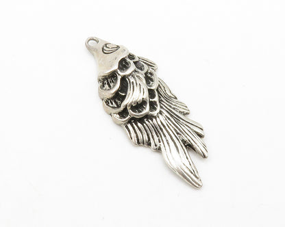 925 Sterling Silver  Vintage Dark Tone Fish Motif Drop Pendant  PT9767