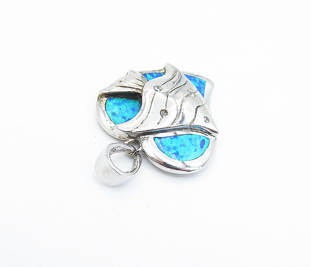 925 Sterling Silver  Fire Opal & Topaz Swimming Fish Heart Pendant  PT4883