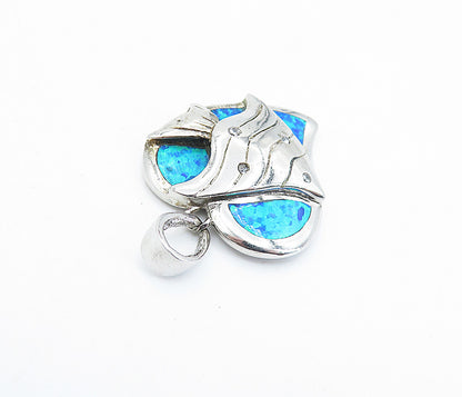 925 Sterling Silver  Fire Opal & Topaz Swimming Fish Heart Pendant  PT4883
