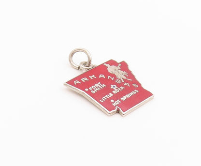 925 Sterling Silver Vintage Pendant Enameled Arkansas State Map Charm  PT24874