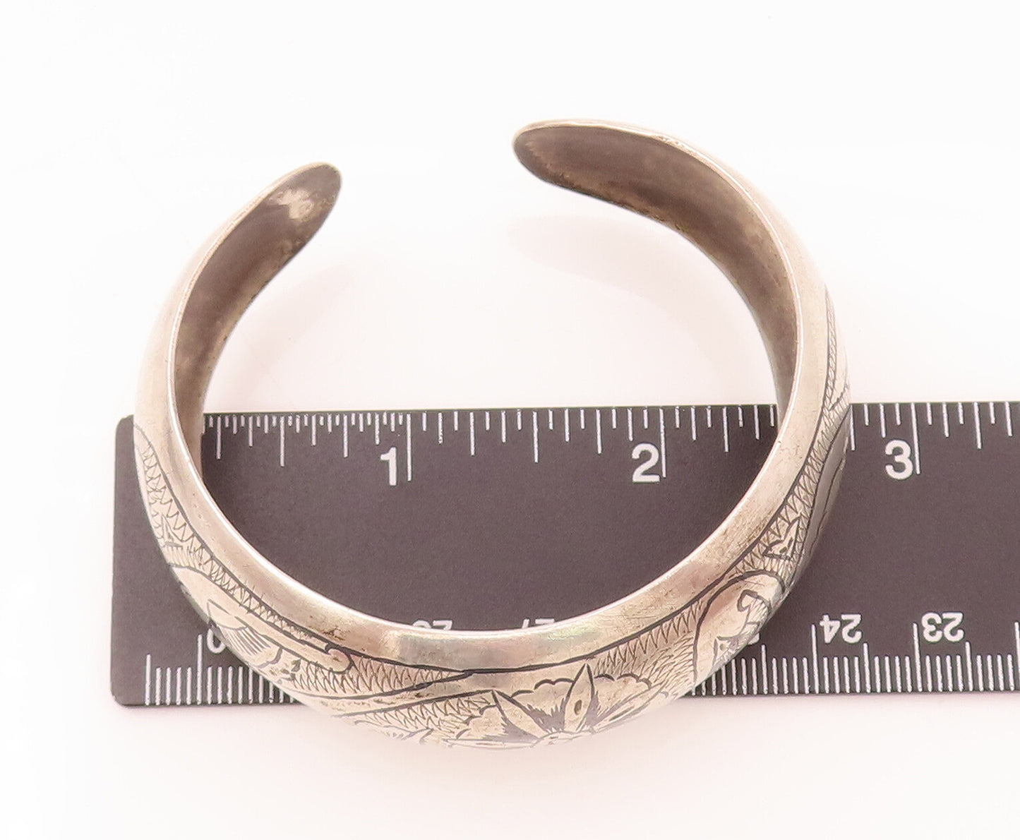 EAST EUROPE 925 Silver  Vintage Etched & Painted Floral Swirly Bracelet BT9904