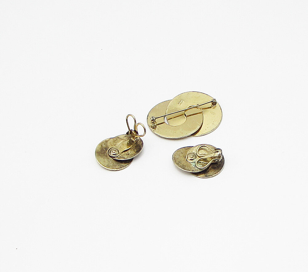 NAPIER 925 Silver  Vintage Interlocked Hoops Brooch Pin & Earrings Set  TR1021