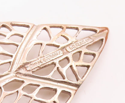 EUROPEAN 925 Sterling Silver  Vintage Shiny Floral Leaf Motif Pendant  PT17643