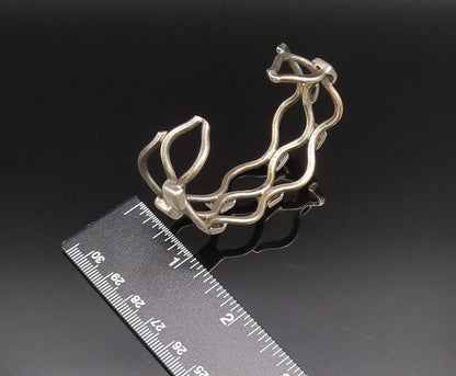 MEXICO 925 Silver  Vintage Wavy Open Square Pattern Cuff Bracelet  BT9579