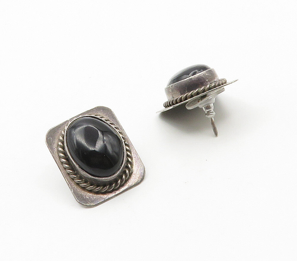 MEXICO 925 Sterling Silver  Vintage Black Onyx Twist Drop Earrings  EG7842
