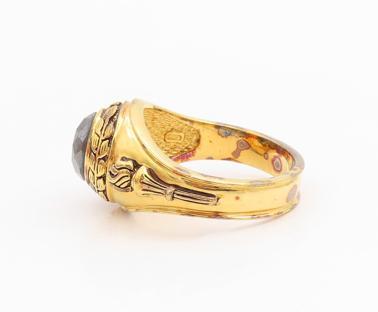 925 Sterling Silver Vintage Ring Gold Plated Diamond & Hematite  Sz 14  RG34223