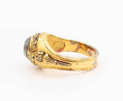 925 Sterling Silver Vintage Ring Gold Plated Diamond & Hematite  Sz 14  RG34223