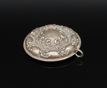 925 Sterling Silver  Vintage Antique Leaf Vine Round Dome Pendant  PT21546