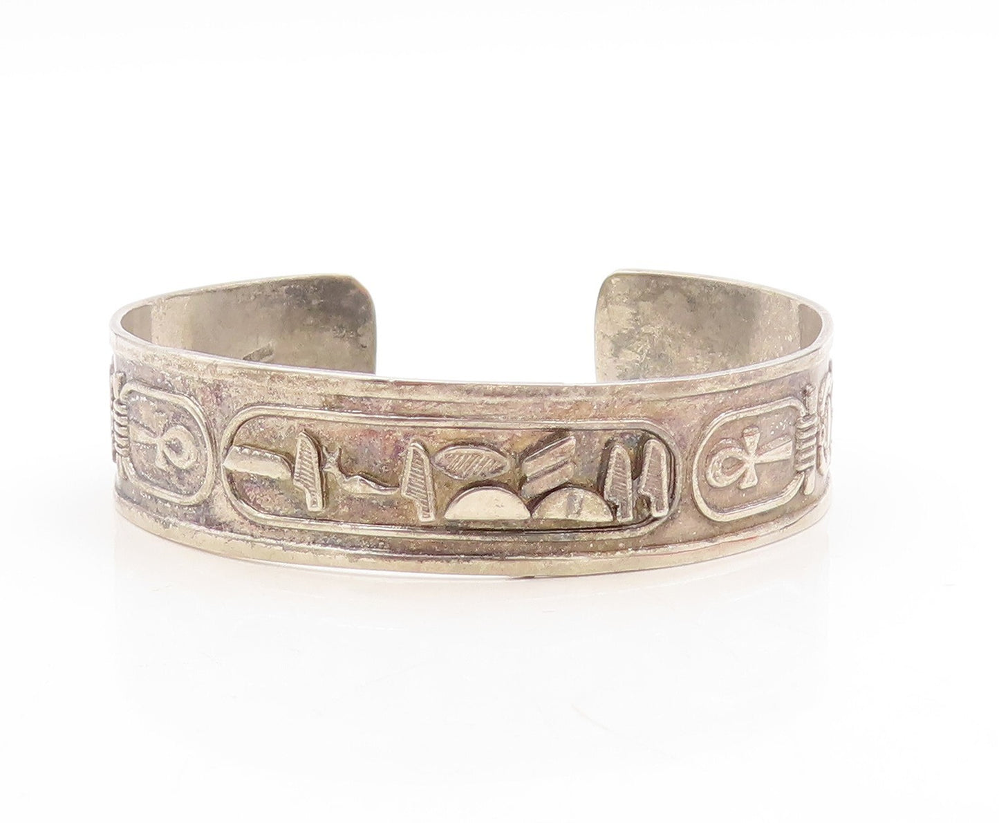 925 Sterling Silver Vintage Bracelet MIDDLE EAST Cartouche Design Cuff   BT10953