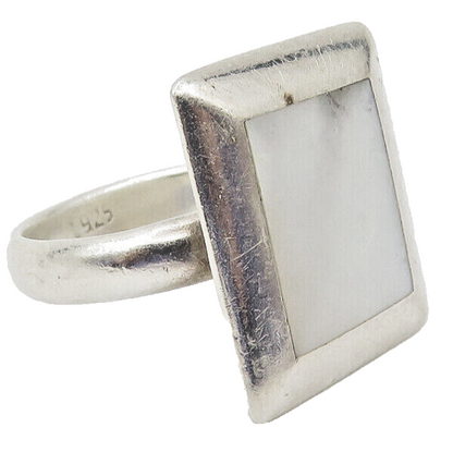 925 Sterling Silver  Inlaid Mother Of Pearl Square Cocktail Ring Sz 7  RG10648