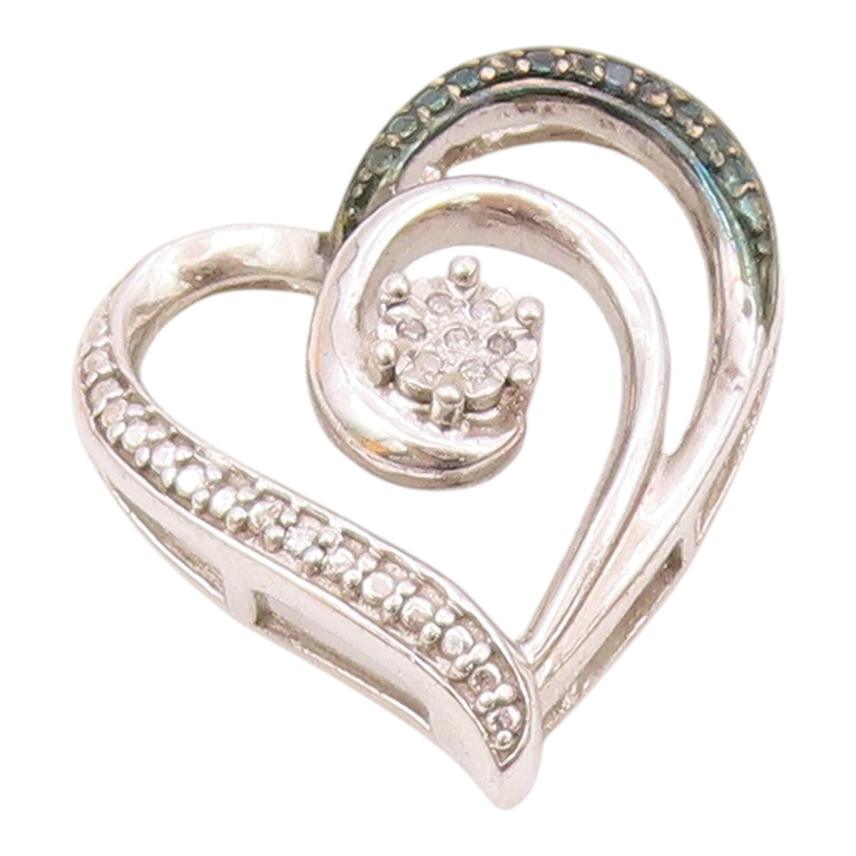 925 Sterling Silver Vintage Genuine Diamonds Two Tone Heart Pendant PT17762