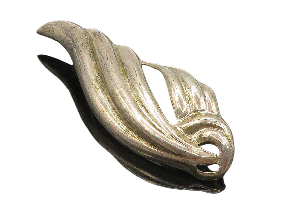 MEXICO 925 Sterling Silver  Vintage Fluted Wing Design Brooch Pin  BP3381