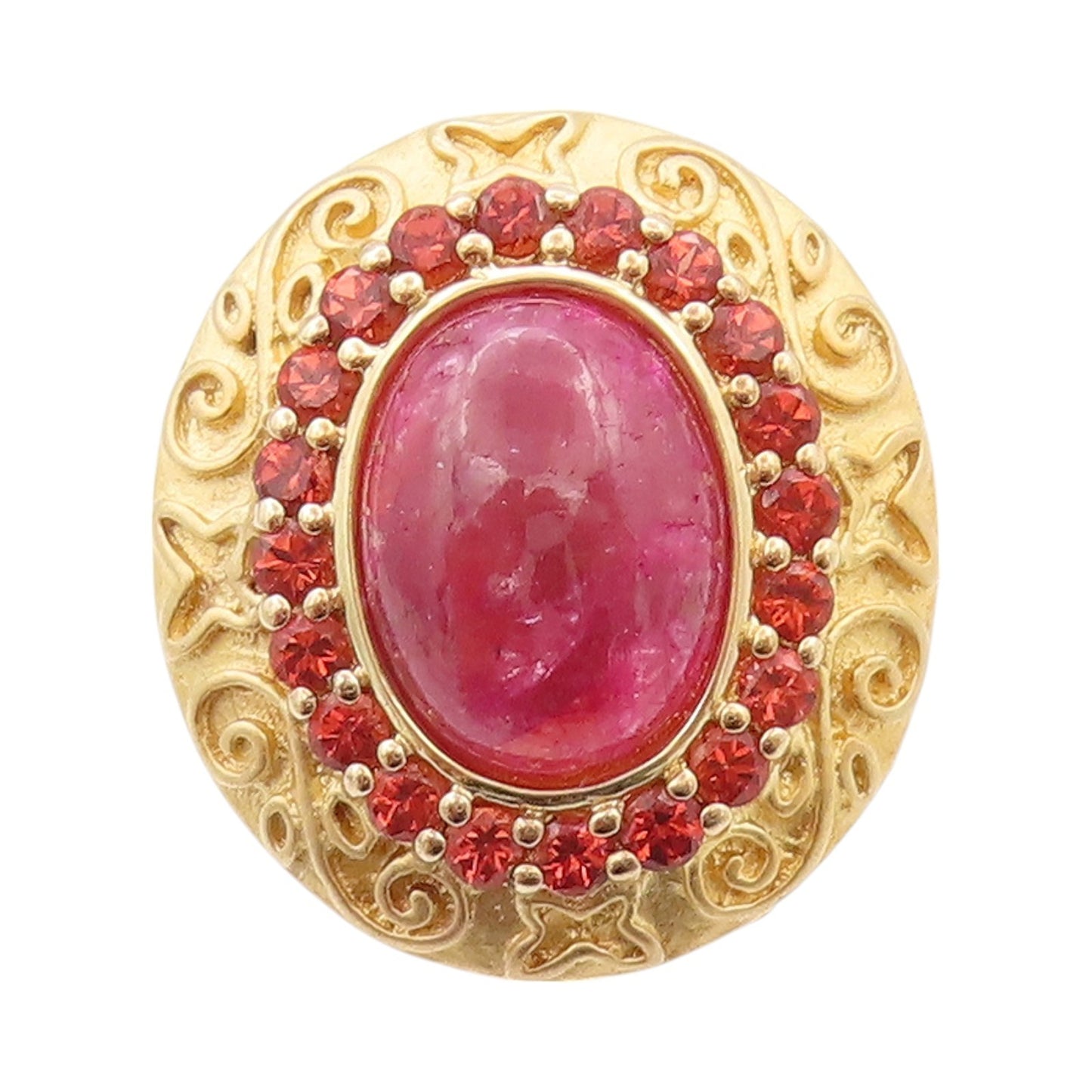 925 Sterling Silver Vintage Ring Gold Plated Oval Ruby & Garnet  Sz 5.5  RG32557