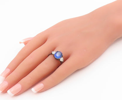925 Sterling Silver Vintage Ring Classic Blue & White CZ Band  Sz 10  RG36259