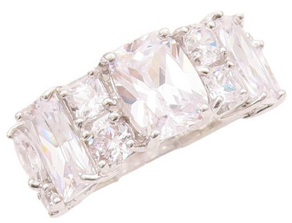 925 Sterling Silver Vintage Ring Multi Shape Cut CZ Inlay Band  Sz 5  RG28560