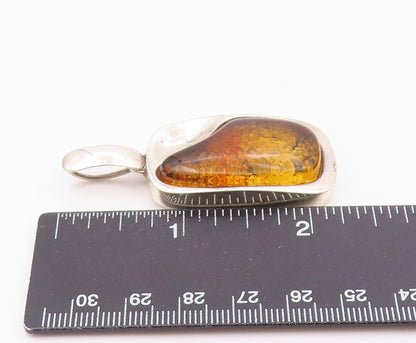 925 Sterling Silver  Vintage Amber Shiny Smooth Drop Pendant  PT19403