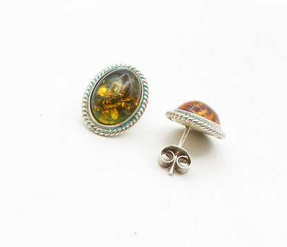 925 Sterling Silver  Vintage Cabochon Cut Amber Twist Drop Earrings  EG4660